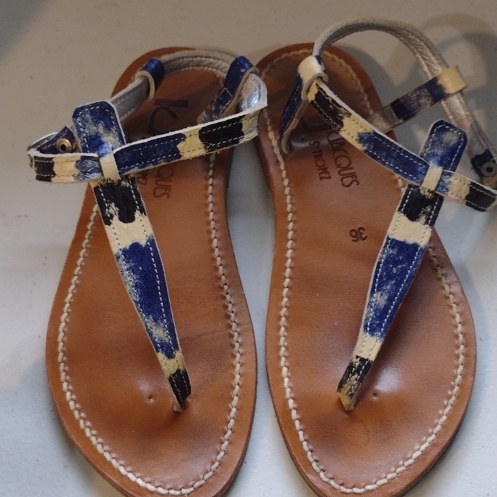 K.Jacques sandals white and blue Leather size 36 KJACQUES Size 6 Peicon